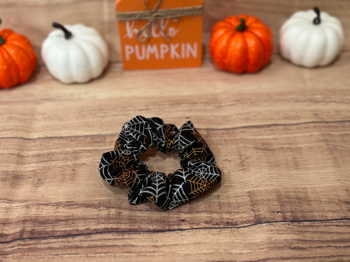 Spider web halloween scrunchie