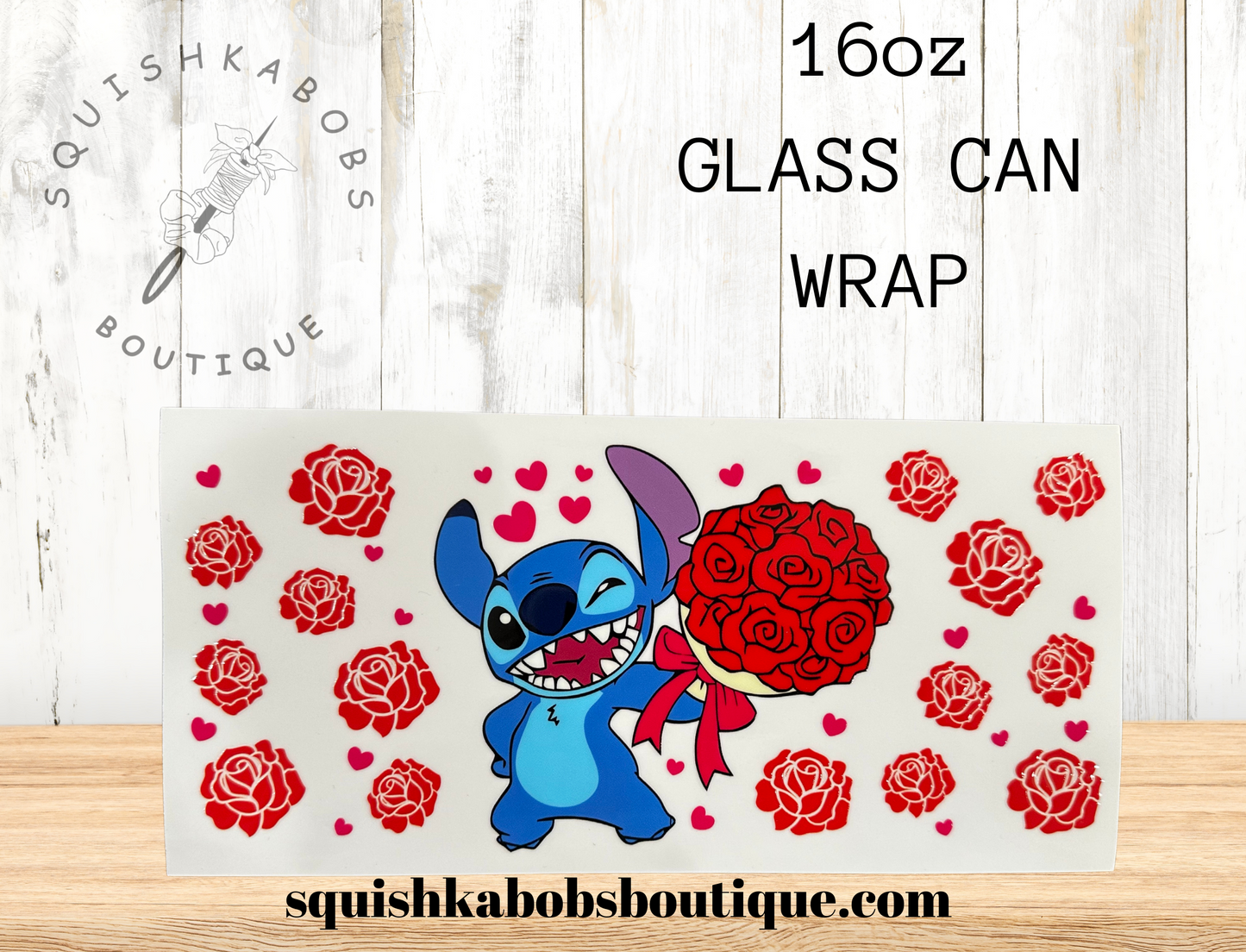 Stitch Valentine roses 16oz UVDTF wrap