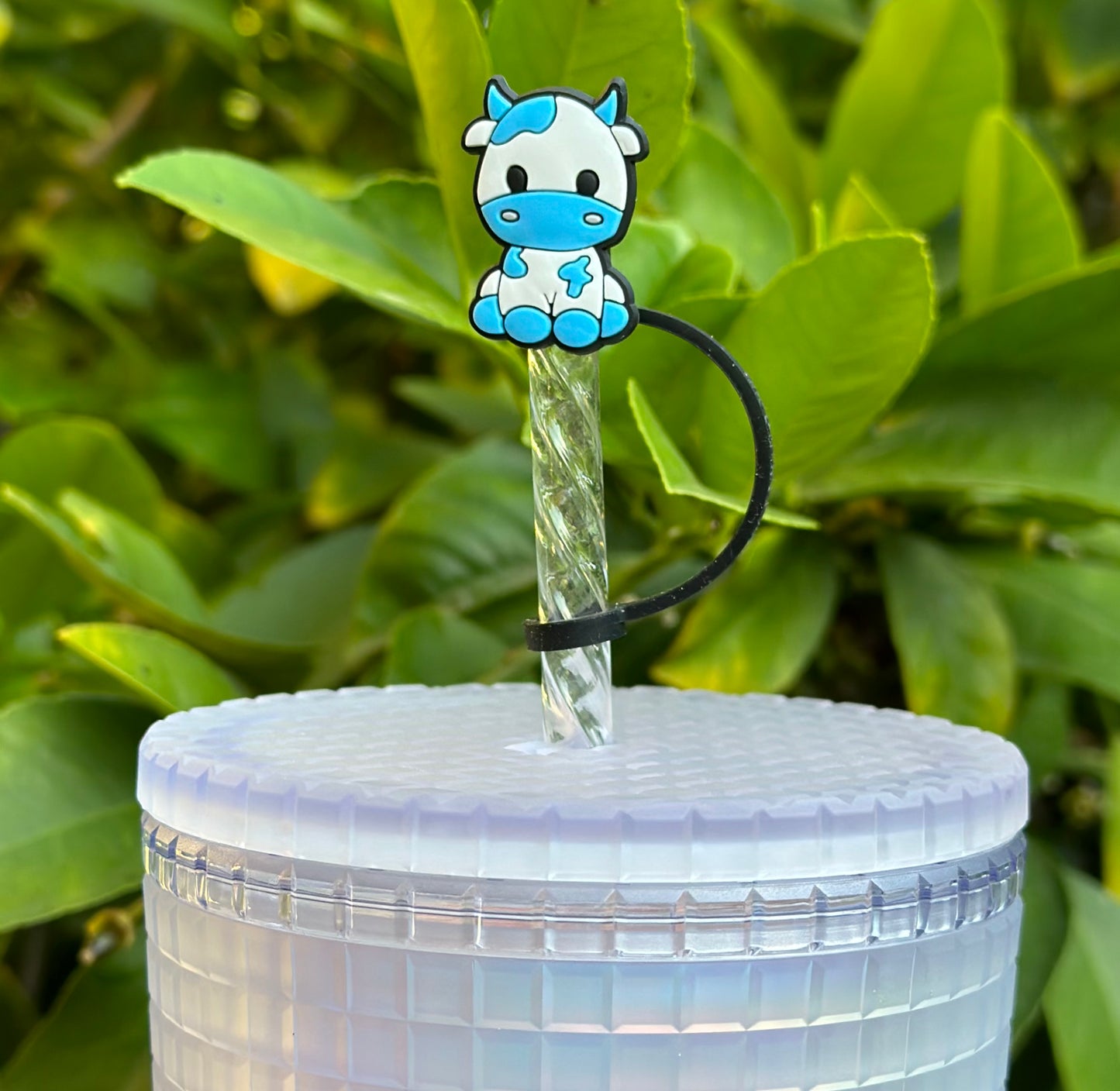 Blue cow straw topper