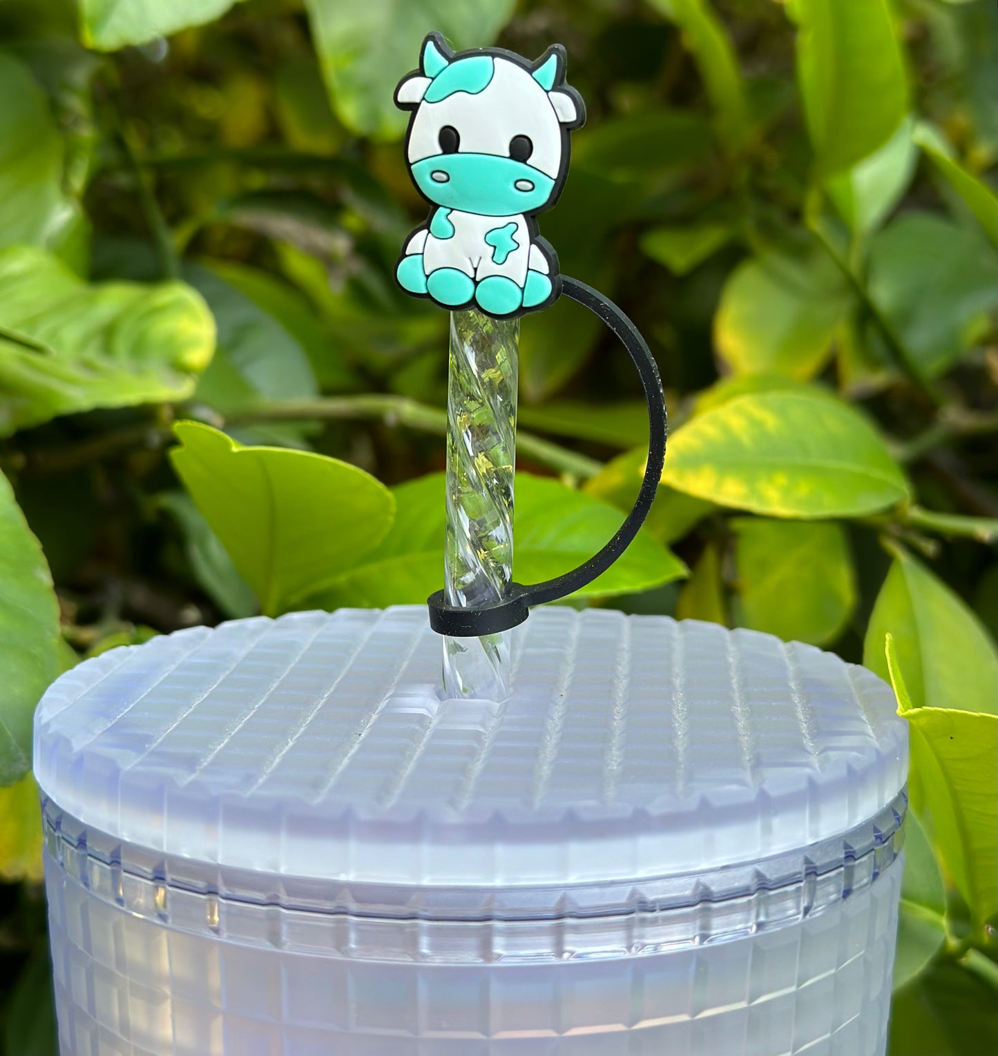 Aqua cow straw topper