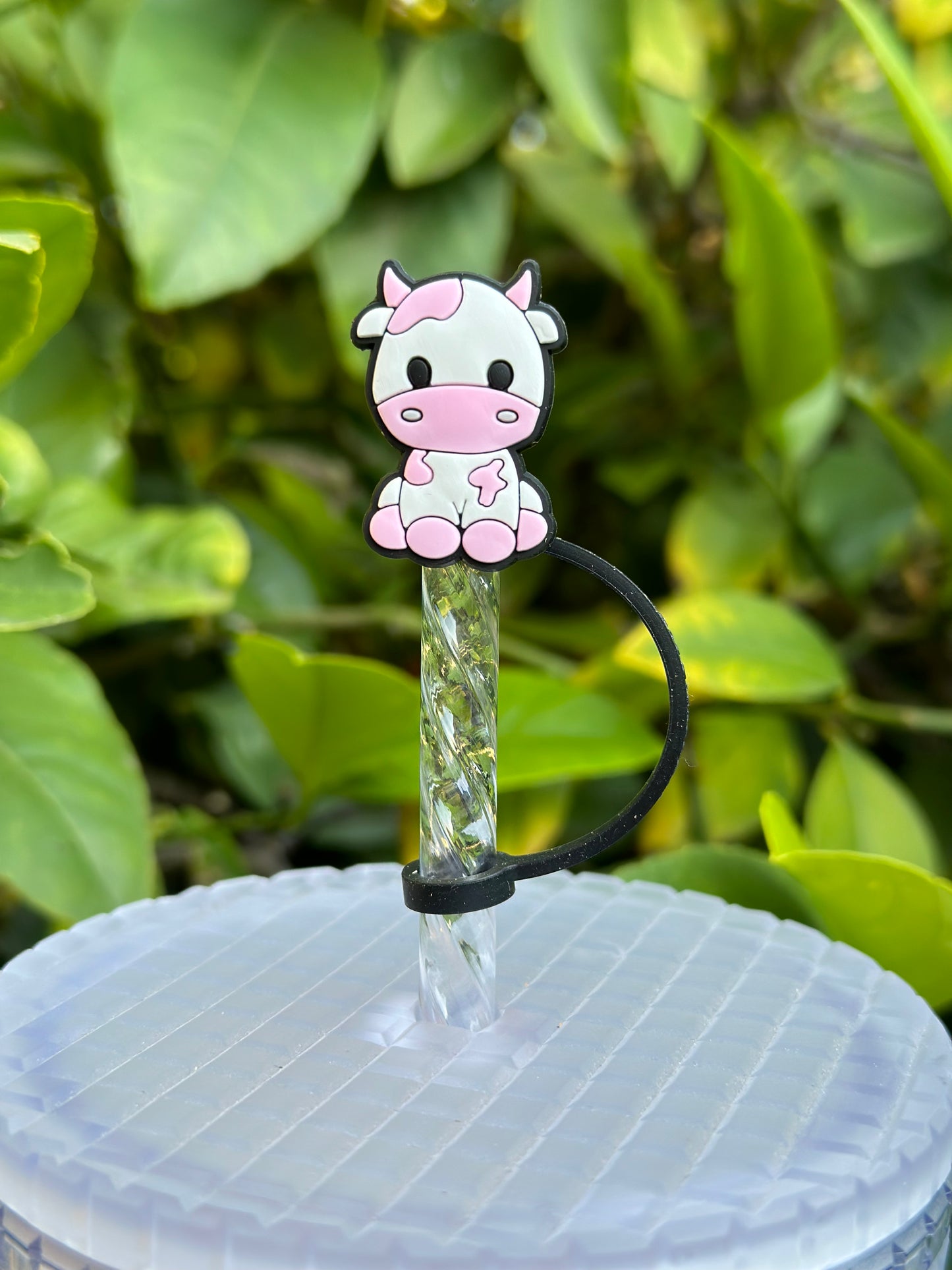Pink cow straw topper