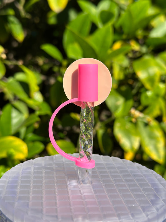 Pink concha straw topper