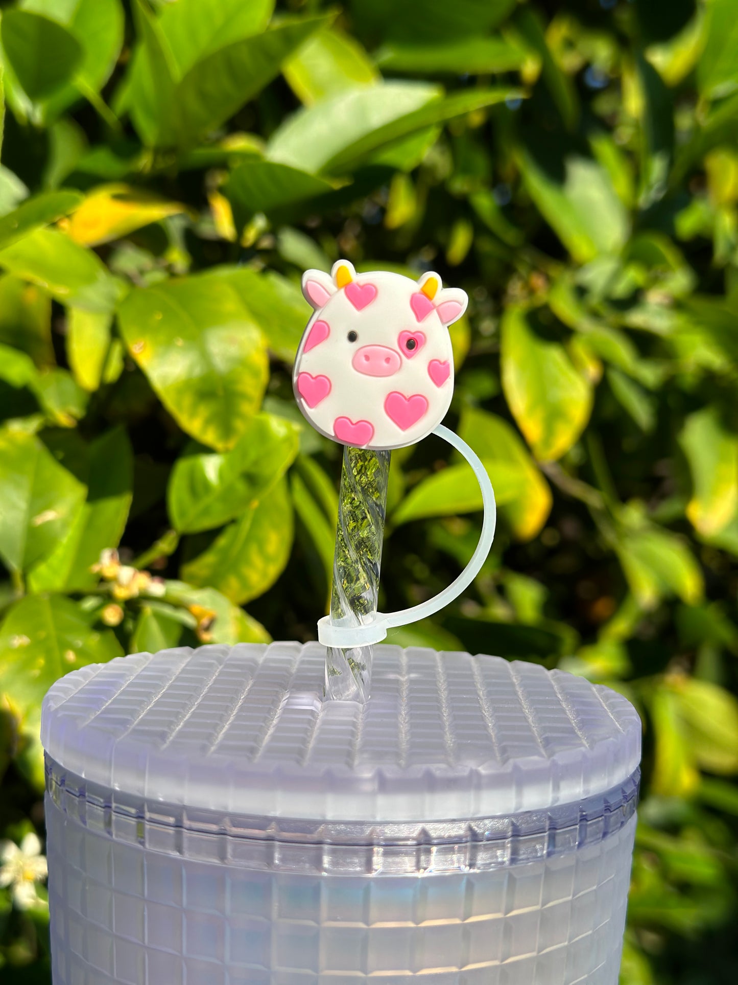 Heart cow straw topper