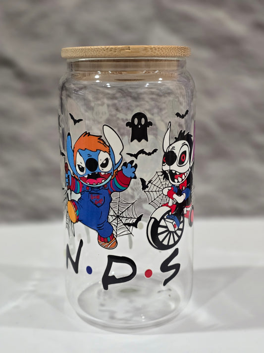 Halloween Friends 16oz glass cup