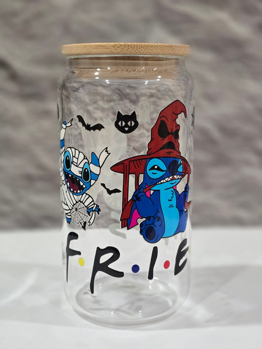 Halloween Friends 16oz glass cup