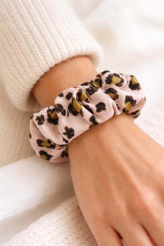 Pink leopard scrunchie