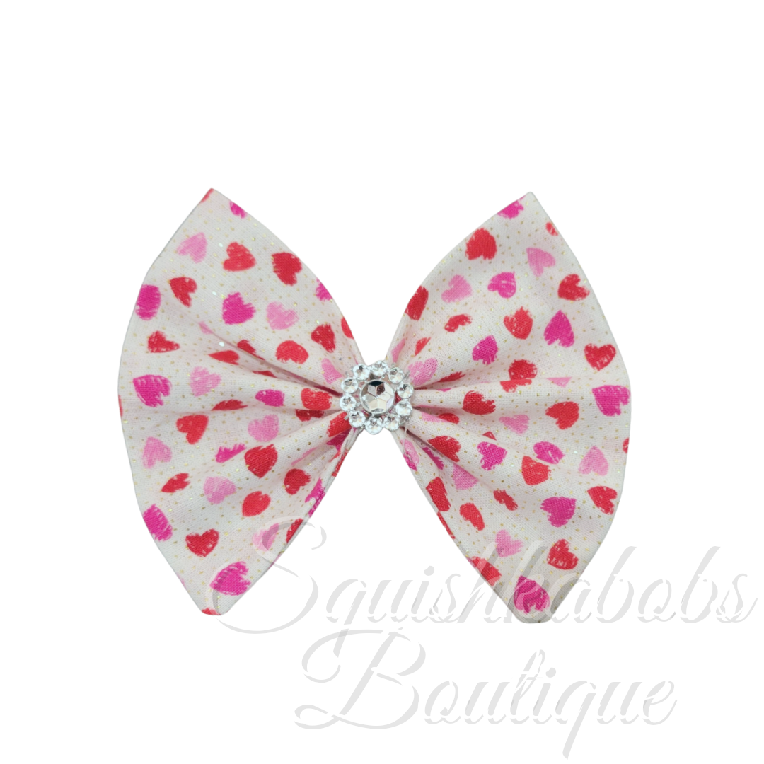 Glitter hearts hair bow