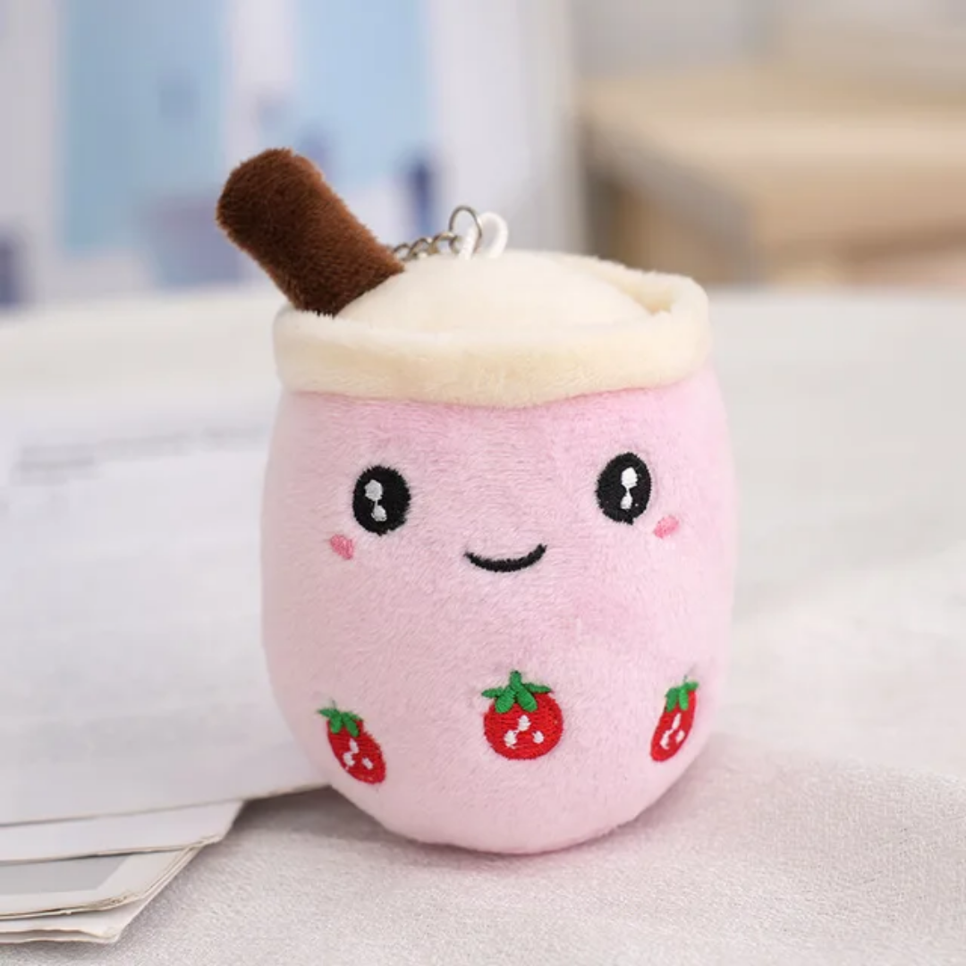 Pink boba plushie keychain