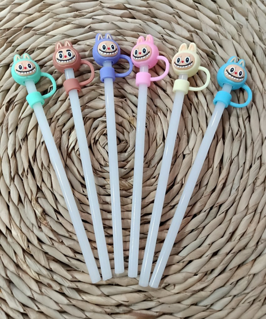 3D brown labubu inspired straw topper