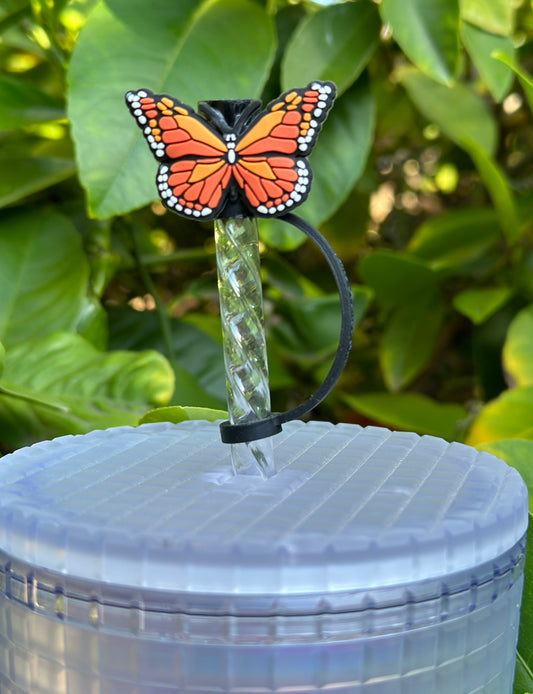 Orange butterfly straw topper