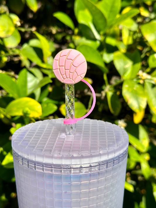 Pink concha straw topper