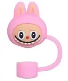 3D pink labubu inspired straw topper
