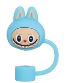 3D blue labubu inspired straw topper