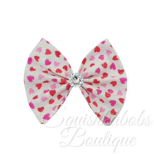 Glitter hearts hair bow